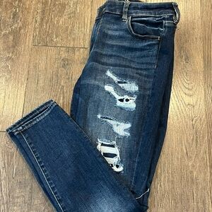 American Eagle Outfitters Blue Skinny Jeans with Distressed Details
